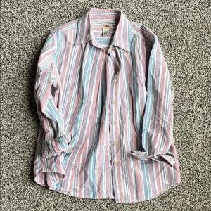 L.L. Bean Pink and Blue Striped Button-Down Shirt - Vintage 90s